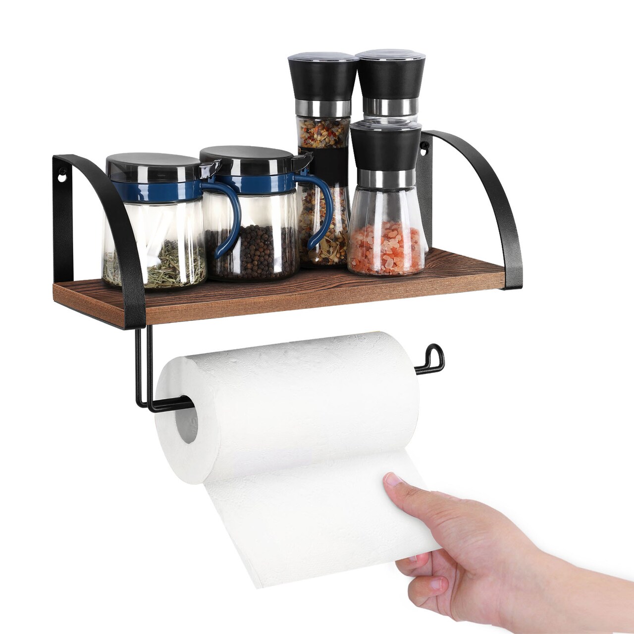 Wall Mounted Paper Towel Holder with Wood Shelf, Rustic Kitchen & Bathroom Organizer